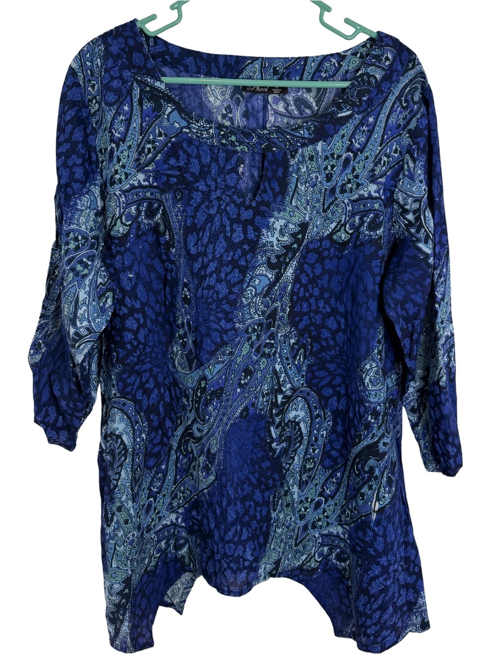 Phool Blue & Green Long Sleeve Lightweight Tunic Size 1X
